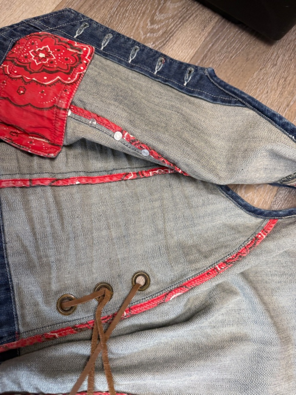 Double Ranch Embroidered Denim Vest with Red Bandana Accents Women's size small - Picture 3 of 10